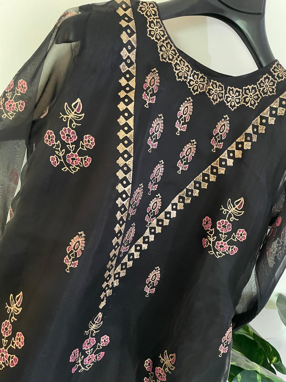 Black Hand Block Printed Eid Ensemble