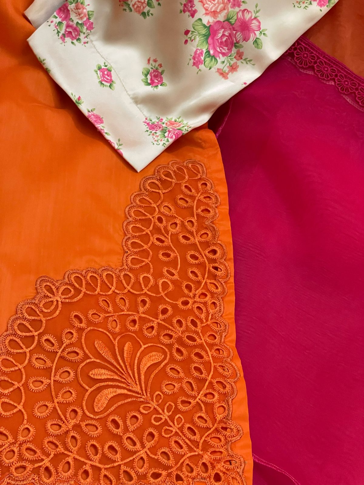 Orange Embroidered Raw Silk Set