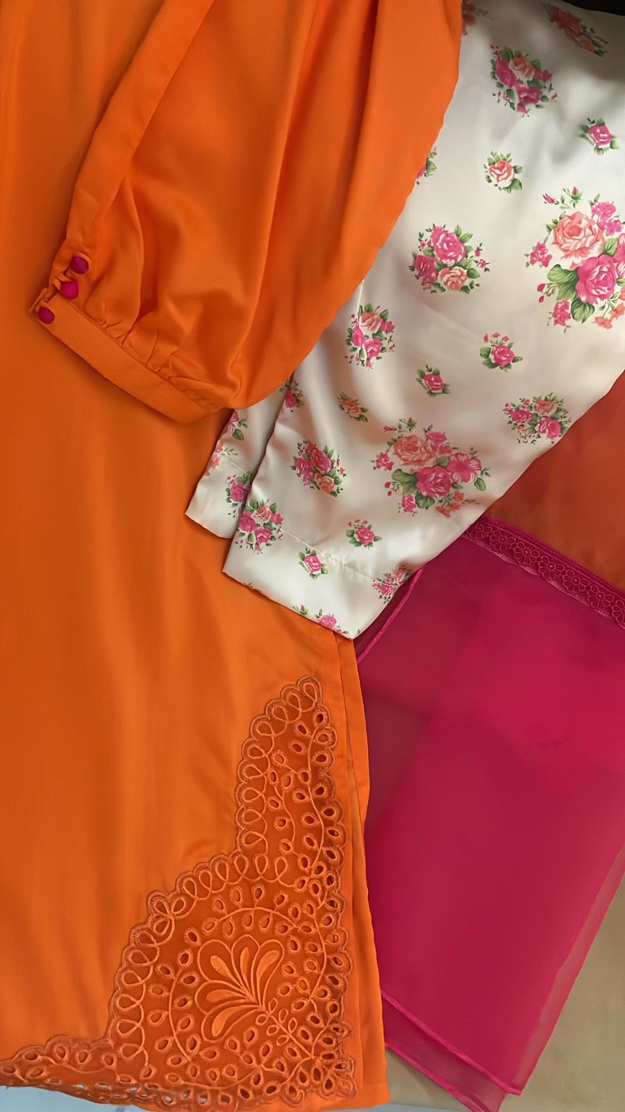 Orange Embroidered Raw Silk Set